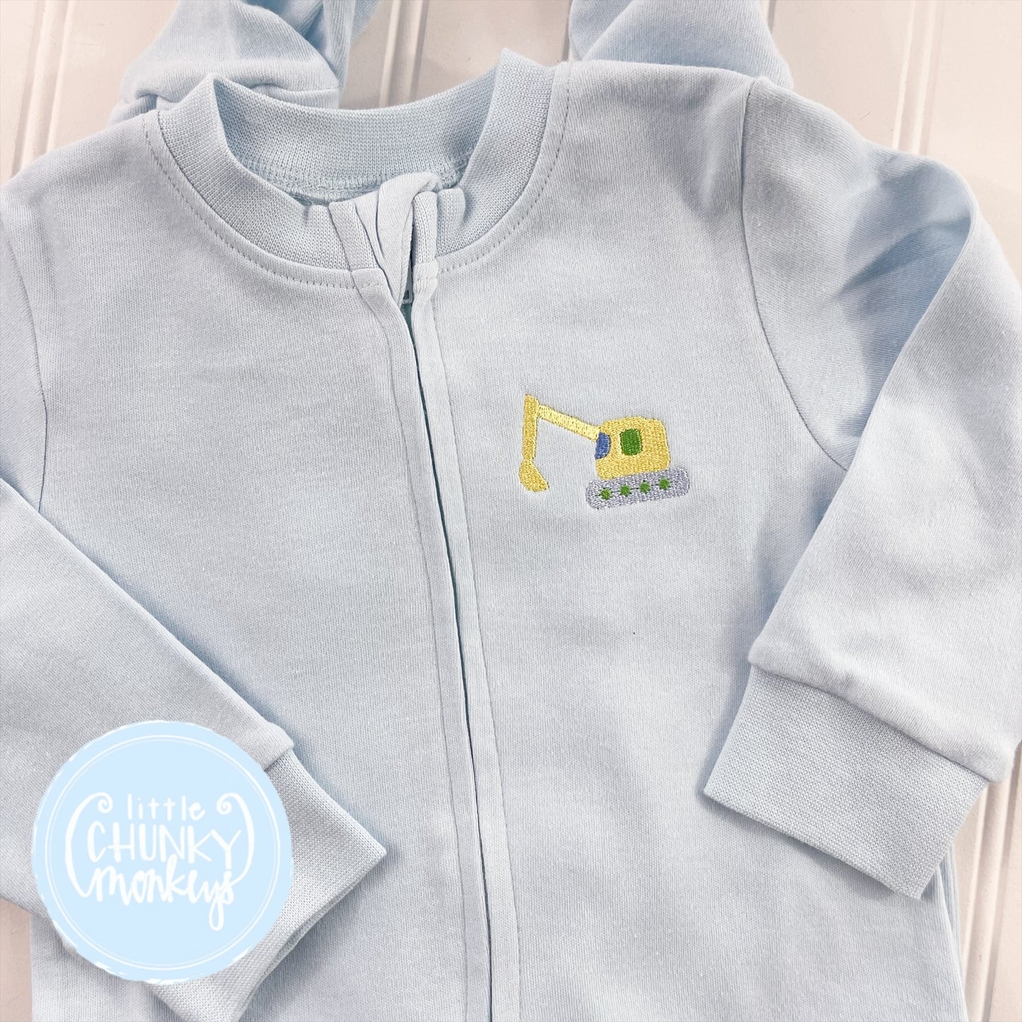 Light Blue Footed Romper - Excavator