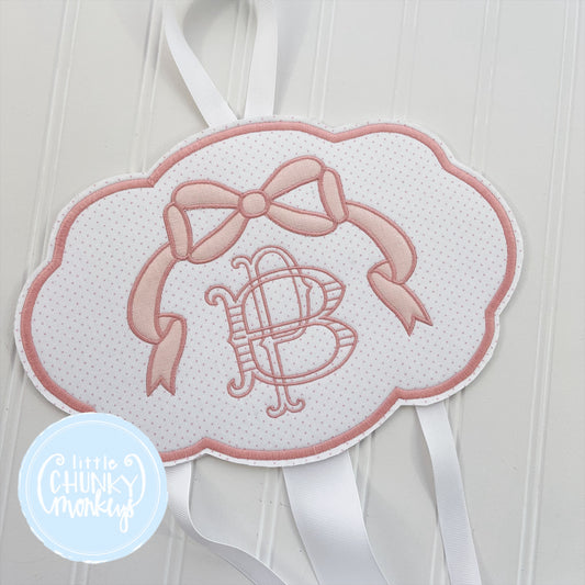 Hair Bow Holder - Applique Bow with Initial - Peachy Pink