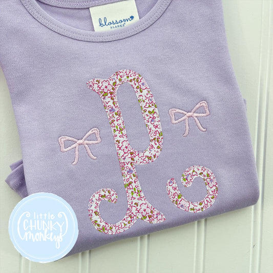 Girl Shirt - Floral Initial with Bows on Lilac