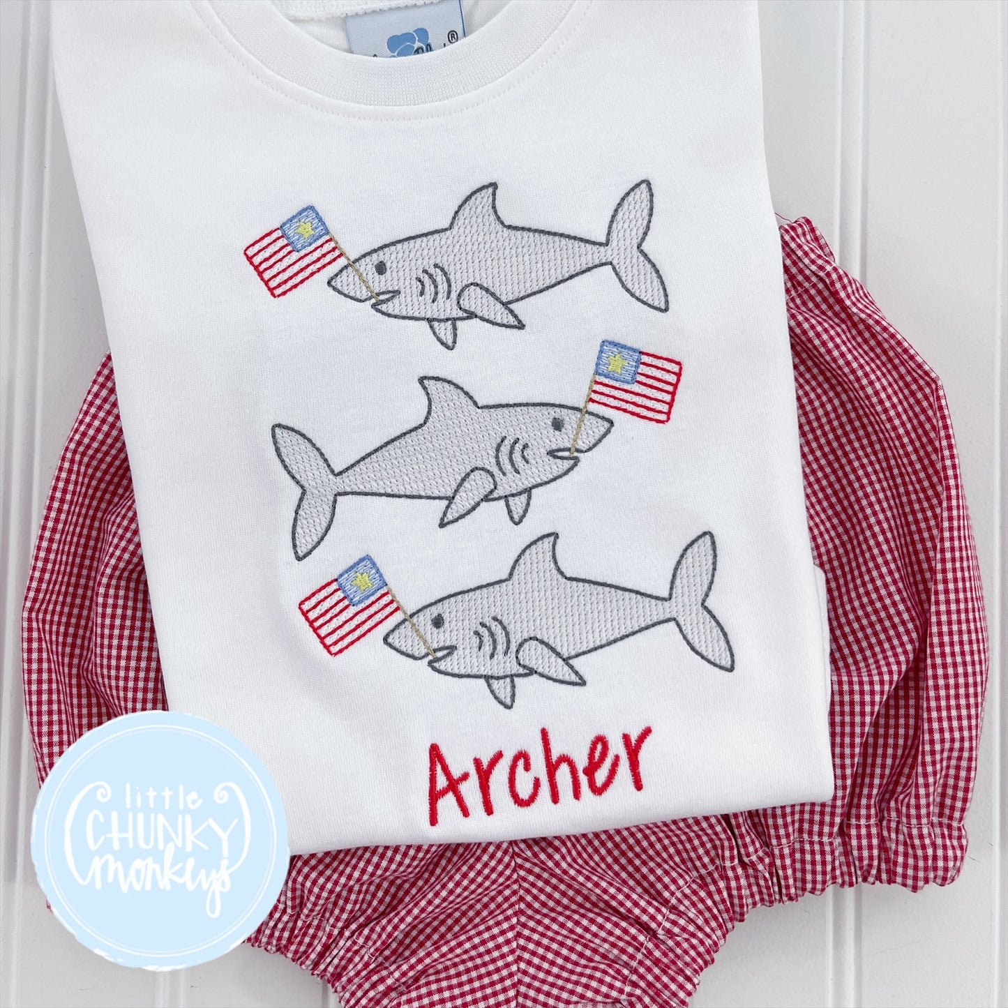 Boy Shirt - Patriotic Shark Trio