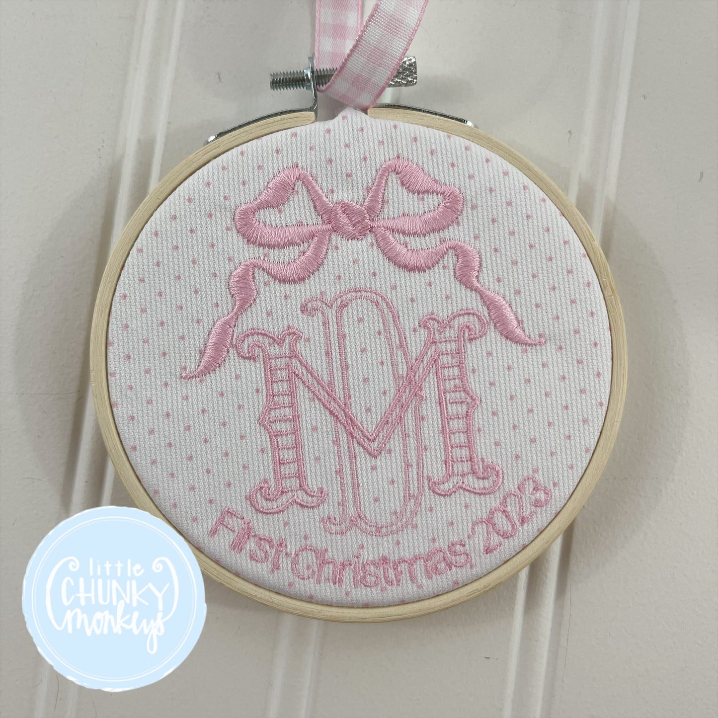 Heirloom Bow First Christmas Ornament - Pink