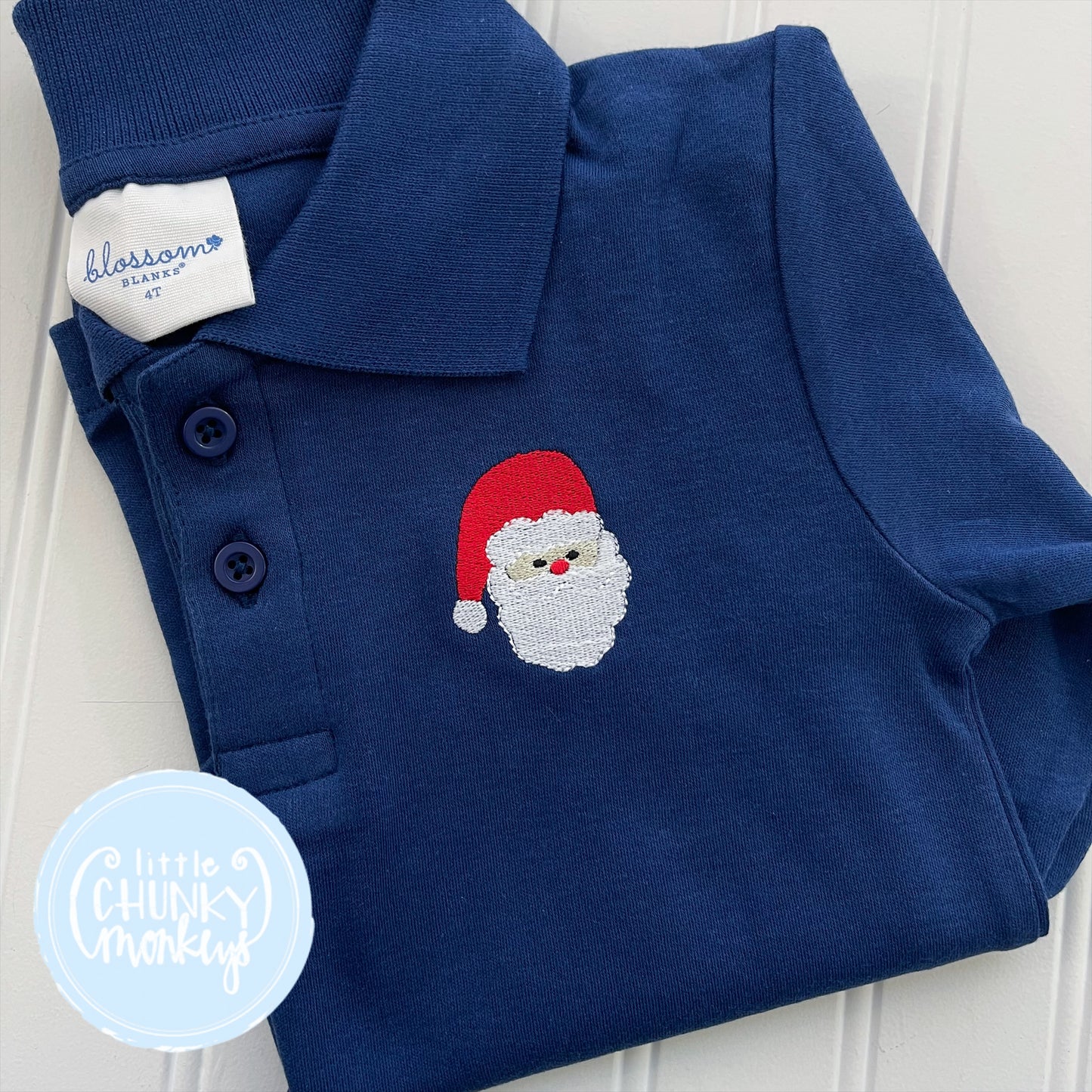 Boy Polo Shirt - Santa on Navy