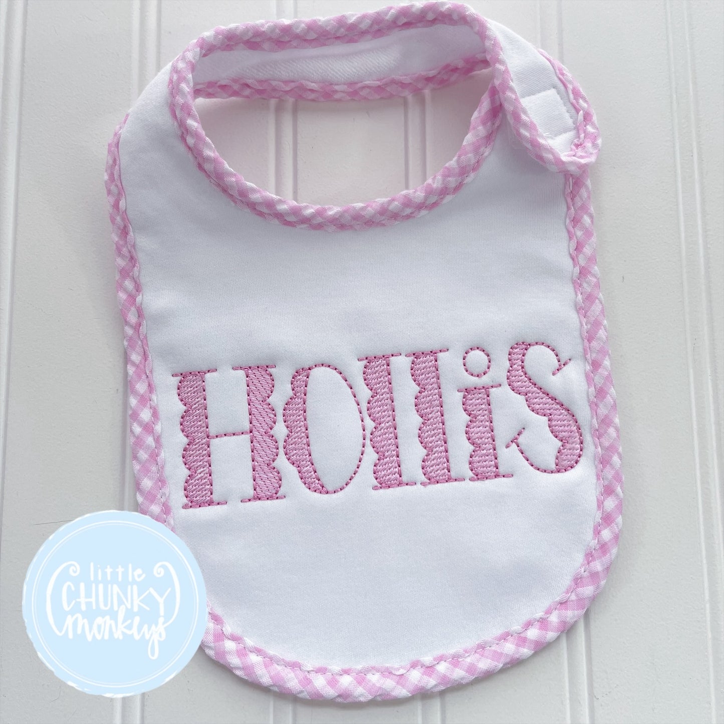 Pink Seersucker Trim Bib