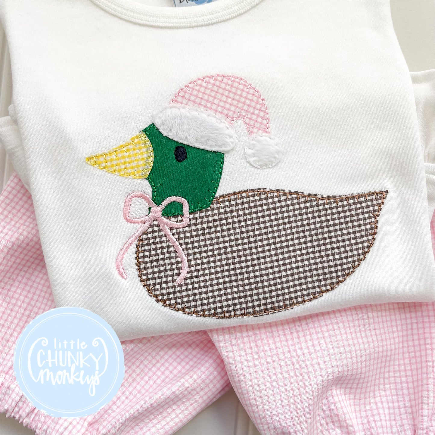 Girl Shirt - Fuzzy Santa Duck with Bow