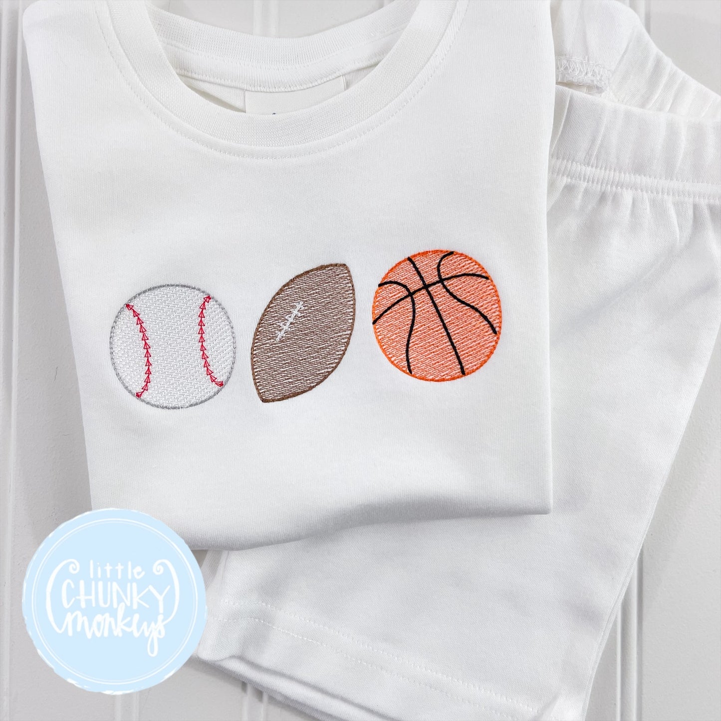 White Short Sleeve Fitted Organic Cotton Pajamas - Sports Trio - 2T