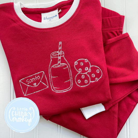 Red Fitted Pajamas - Letter & Cookies for Santa