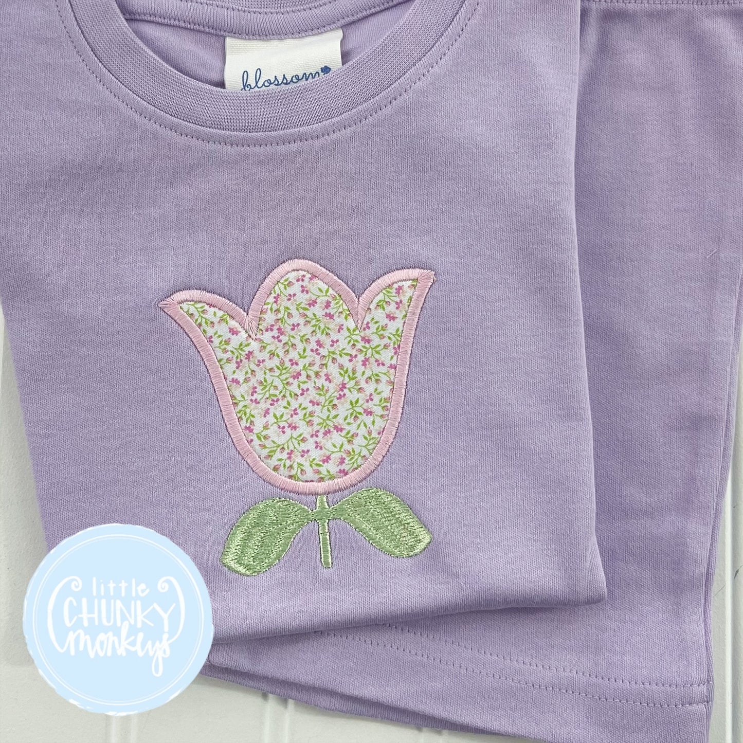 Lilac Fitted Organic Cotton Pajamas - Floral Appliqué Bow Monogram