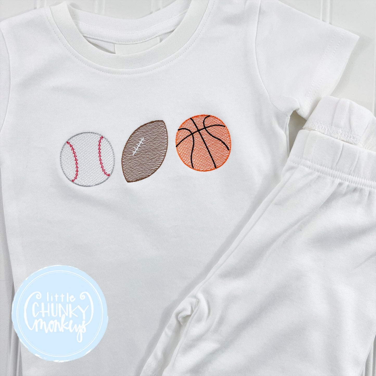 White Short Sleeve Fitted Organic Cotton Pajamas - Sports Trio - 2T