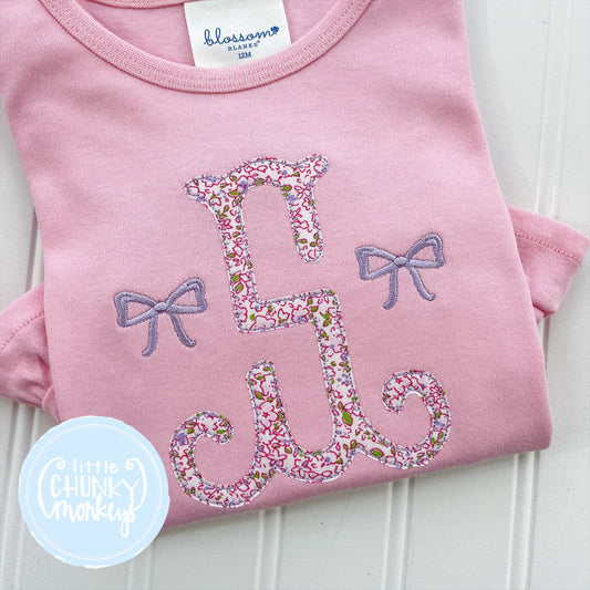 Girl Shirt - Floral Initial with Bows on Light Pink