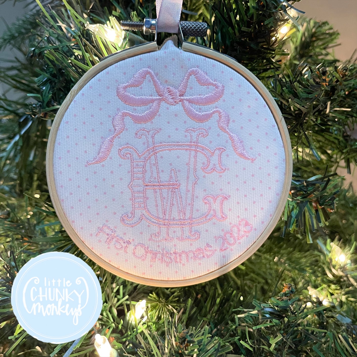 Heirloom Bow First Christmas Ornament - Pink