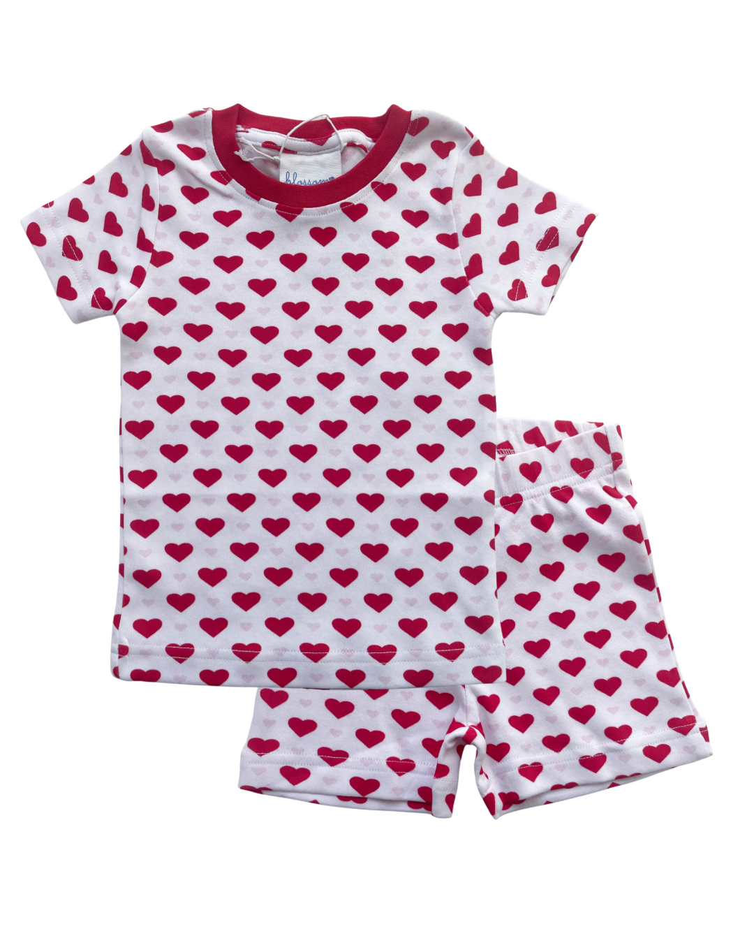 Valentine Organic Cotton Short Sleeve Fitted Children's Pajama Set - Pink and Red Hearts