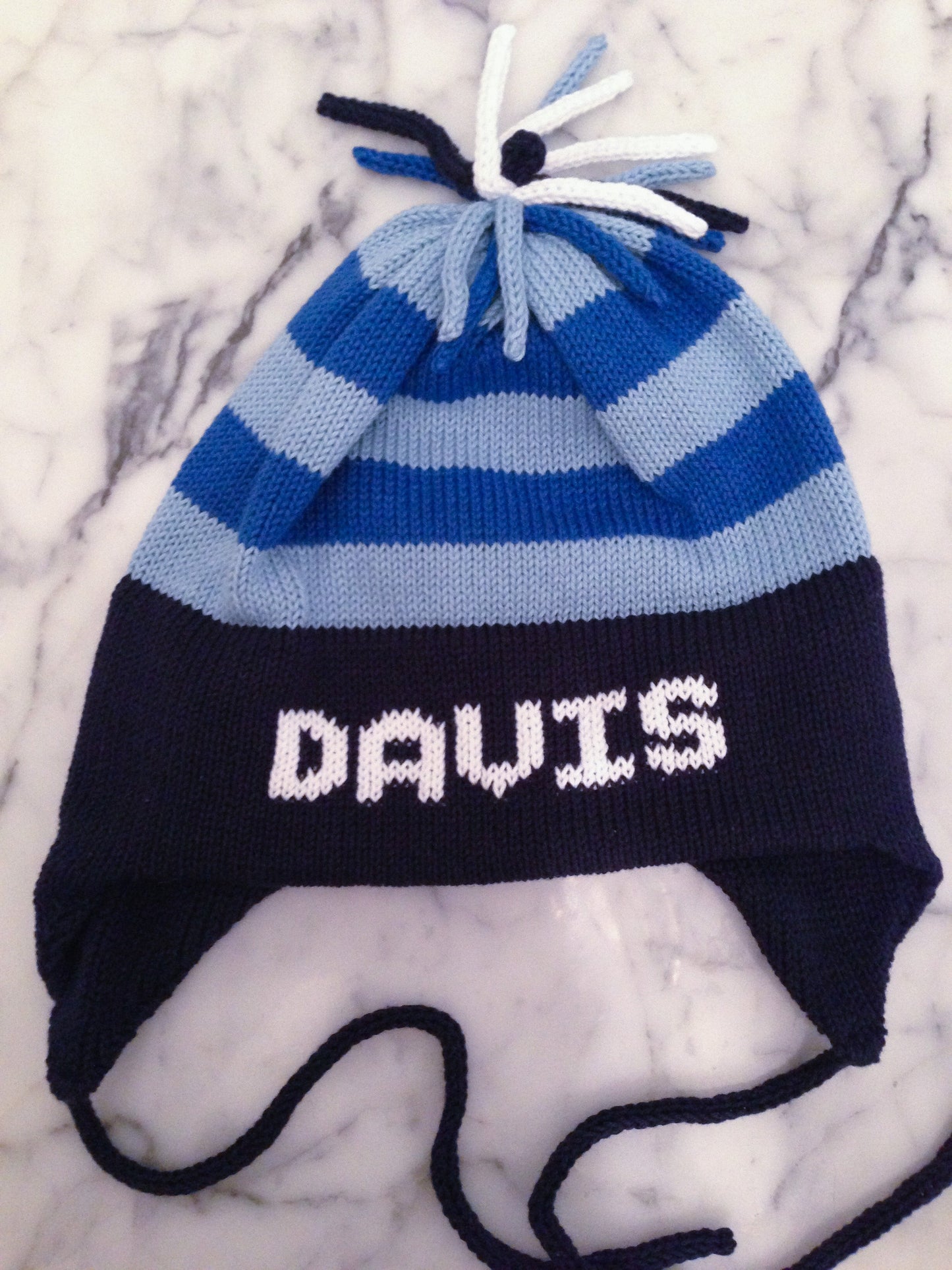 Custom Knit Stripe Hat - Bright Pink, Denim & Red