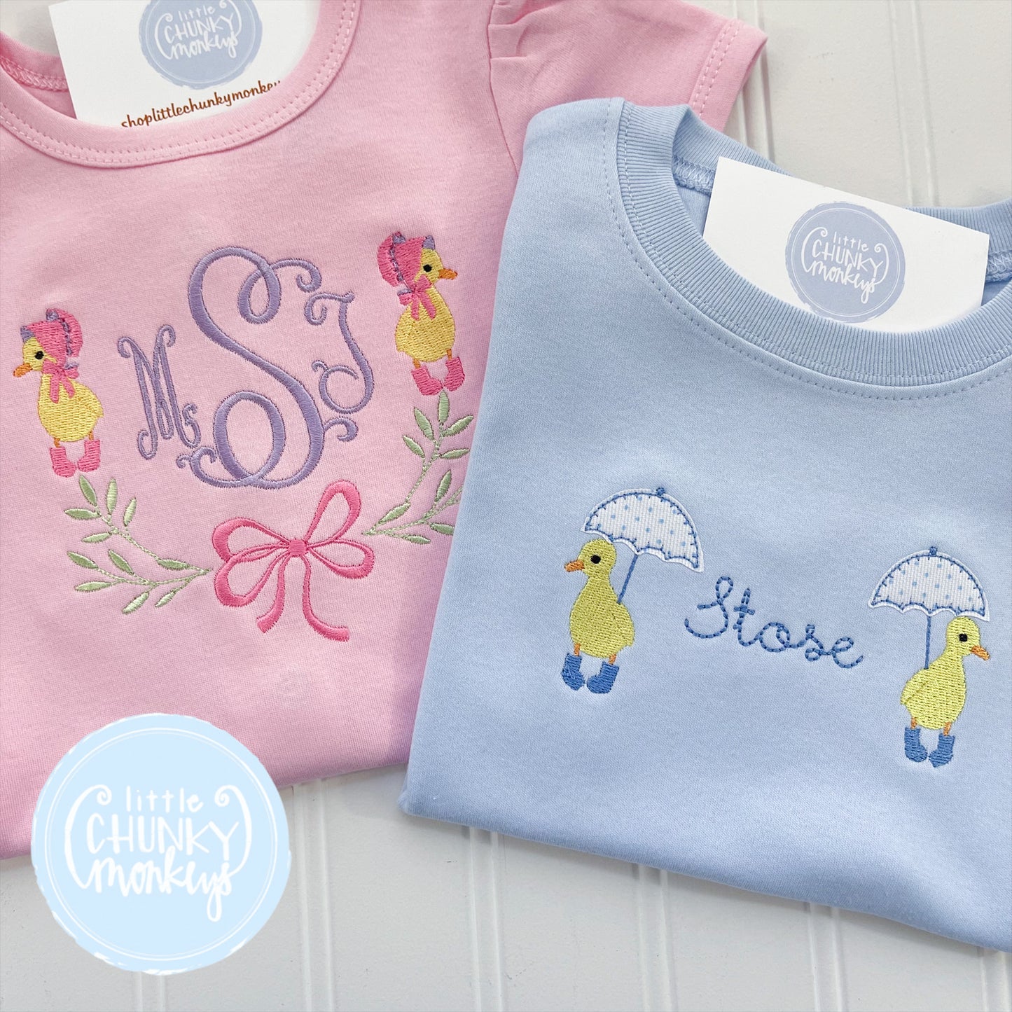 Girl Shirt - Duck in Bonnet on Light Pink