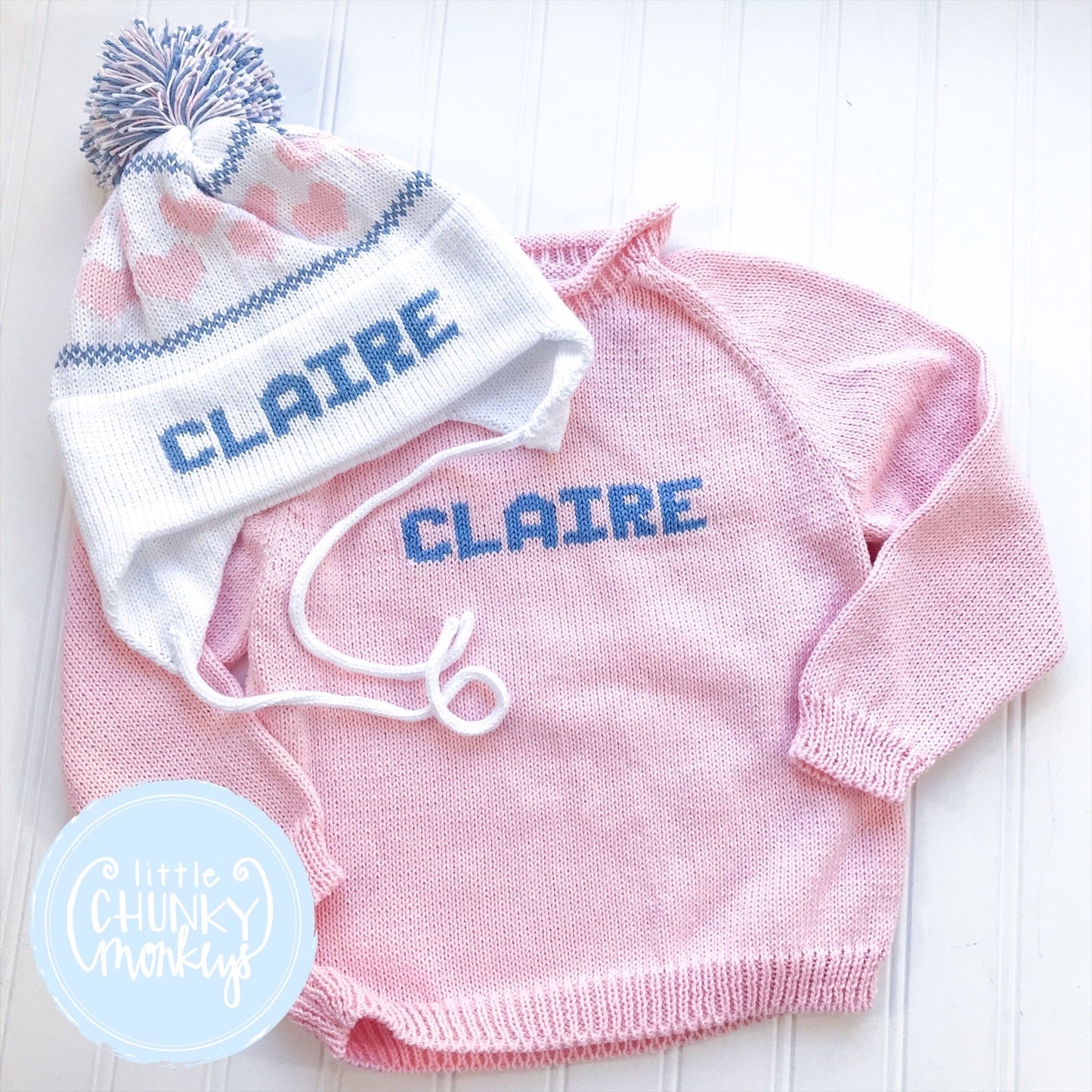 Custom Knit Name Sweater - White and Light Pink