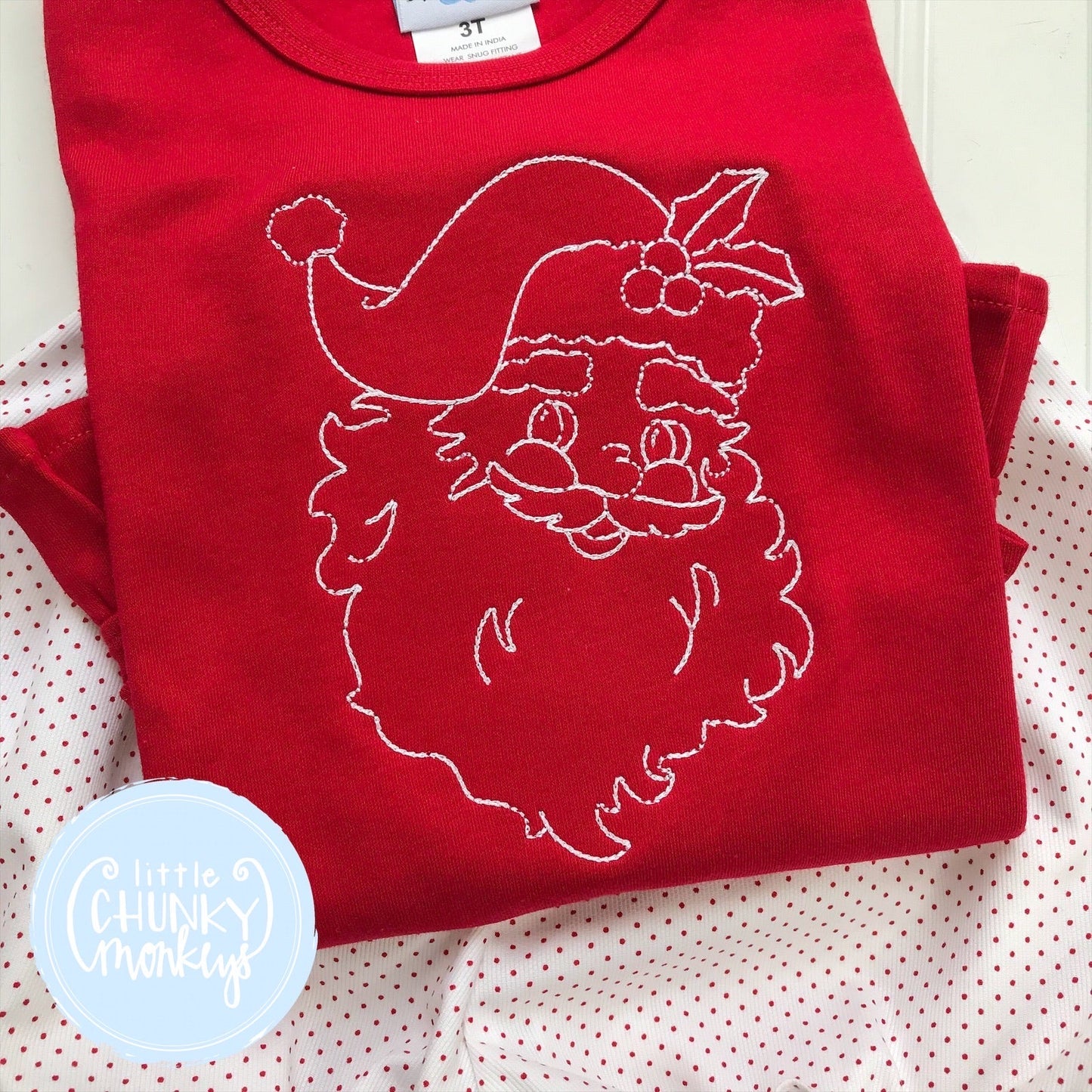 Girl Shirt - Vintage Stitch Santa Face - 4T Long Sleeve
