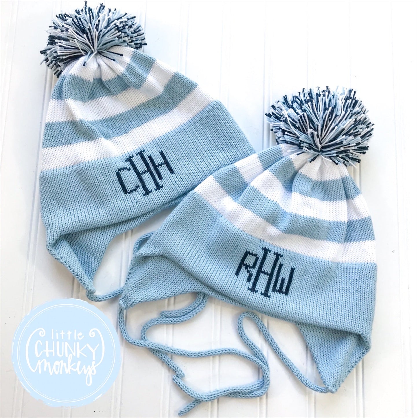Custom Knit Stripe Hat - Light Blue, White & Navy