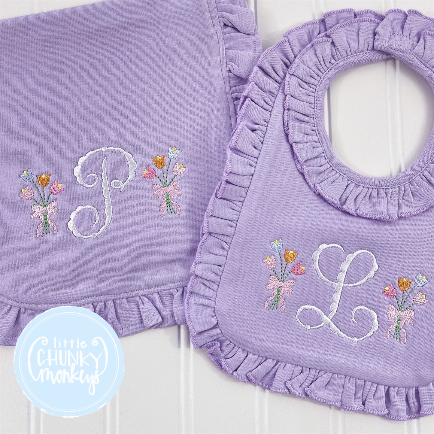 Flower Bundle on Lilac Bib or Burp Cloth