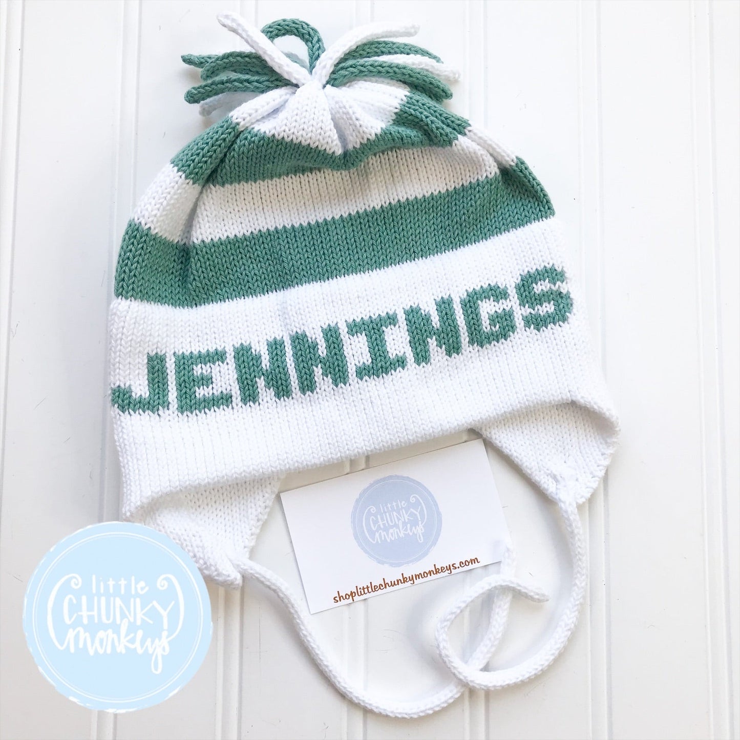 Custom Knit Stripe Hat - Light Blue, White & Navy