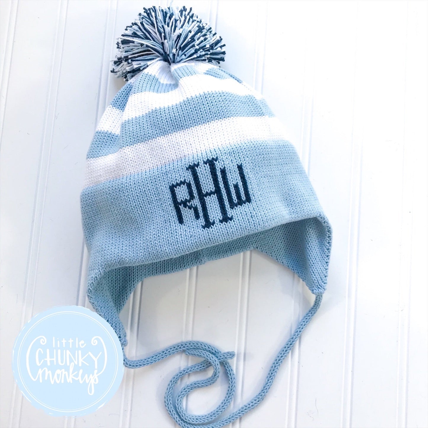Custom Knit Stripe Hat - Bright Pink, Denim & Red