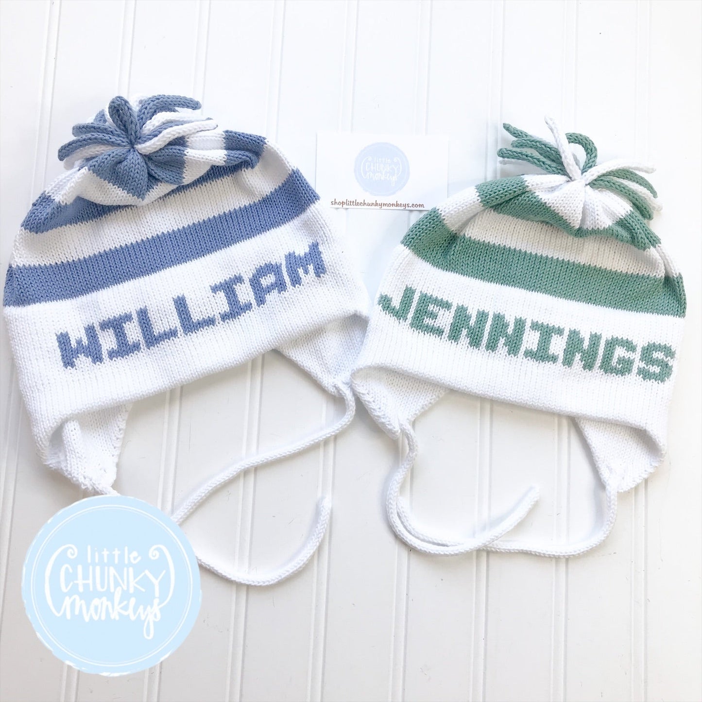 Custom Knit Stripe Hat - Light Blue, White & Navy