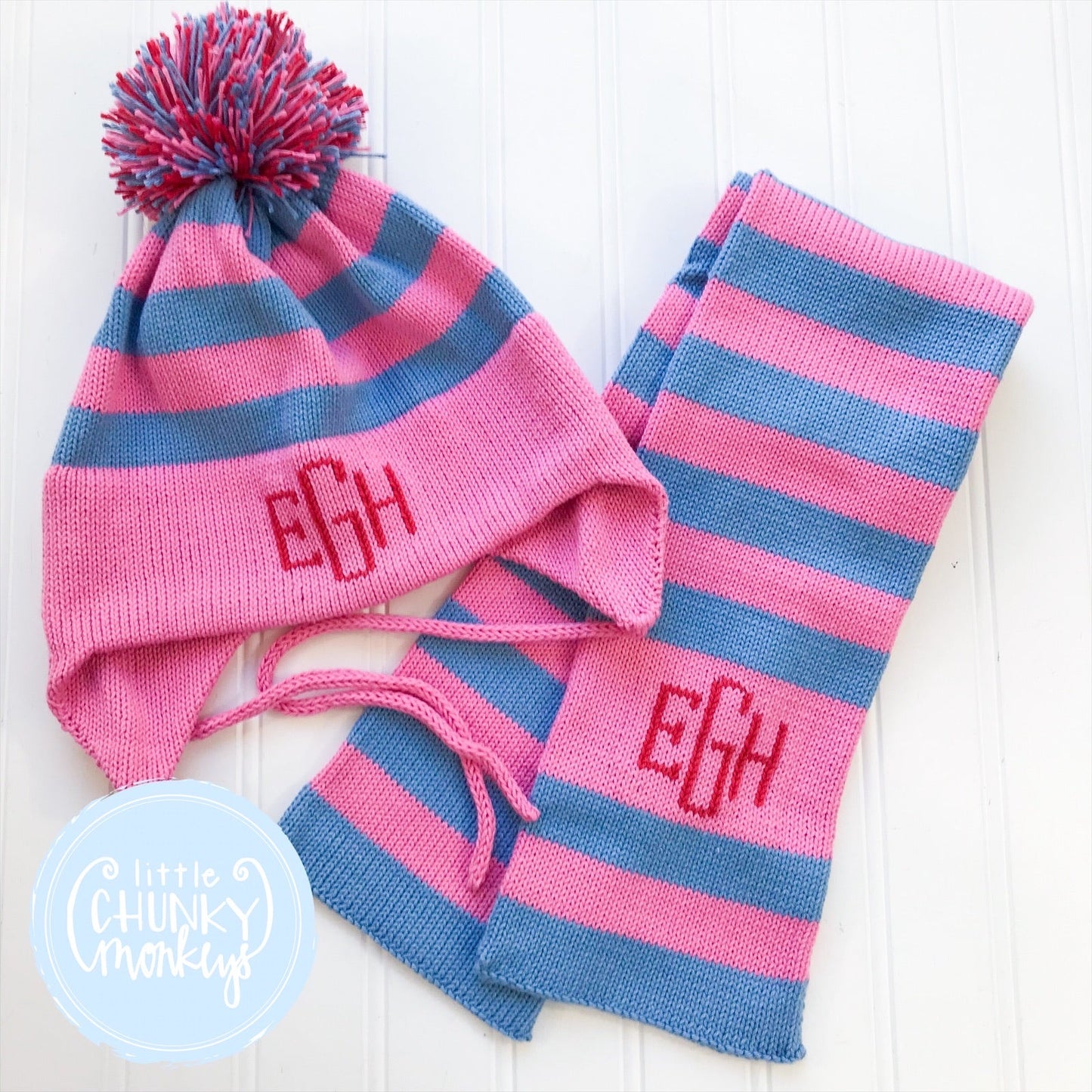 Custom Knit Stripe Hat - Light Blue, White & Navy