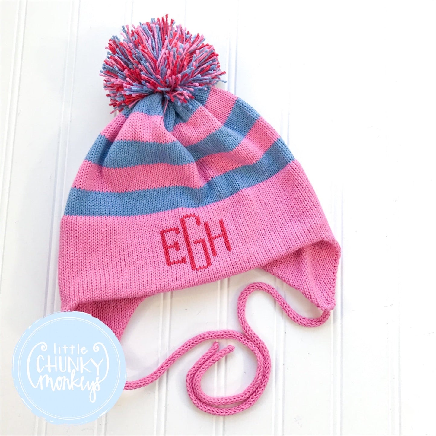 Custom Knit Stripe Hat - Light Blue, White & Navy