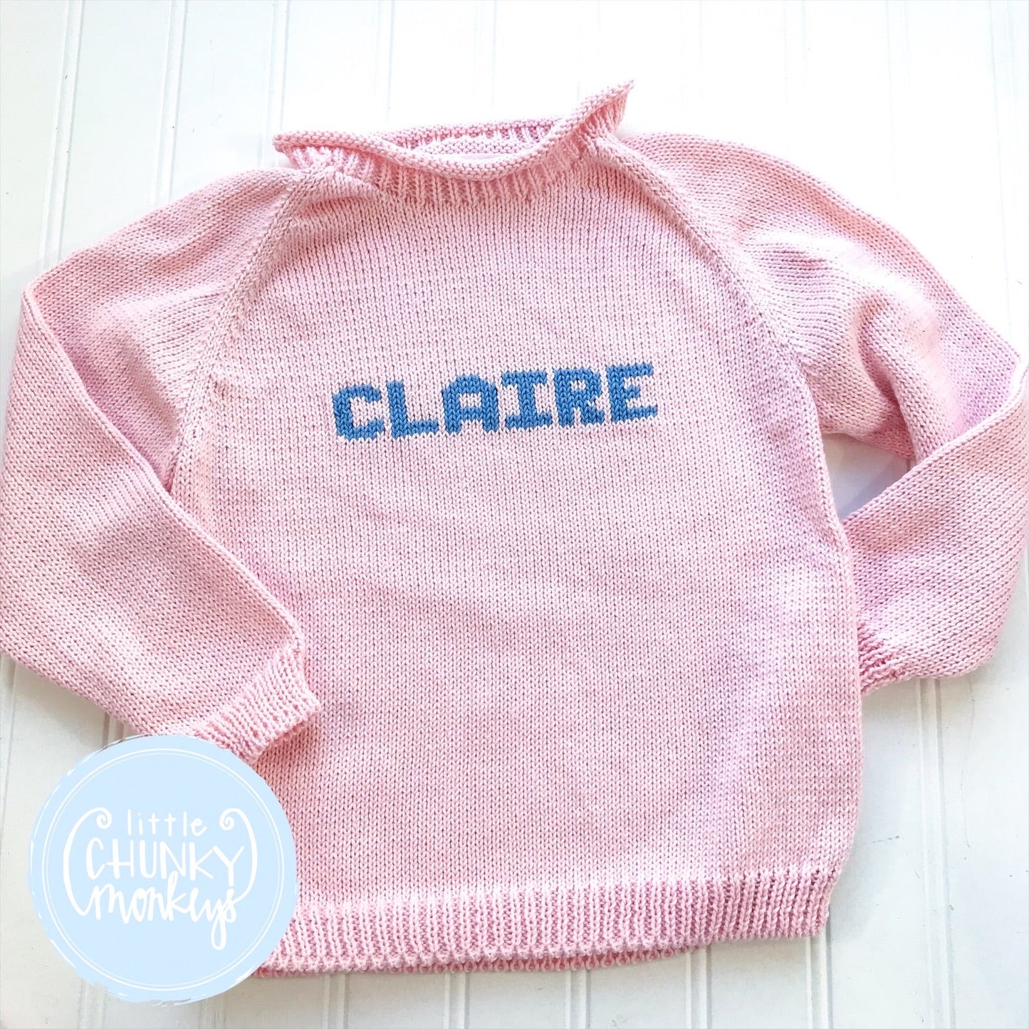Custom Knit Name Sweater - White and Light Pink