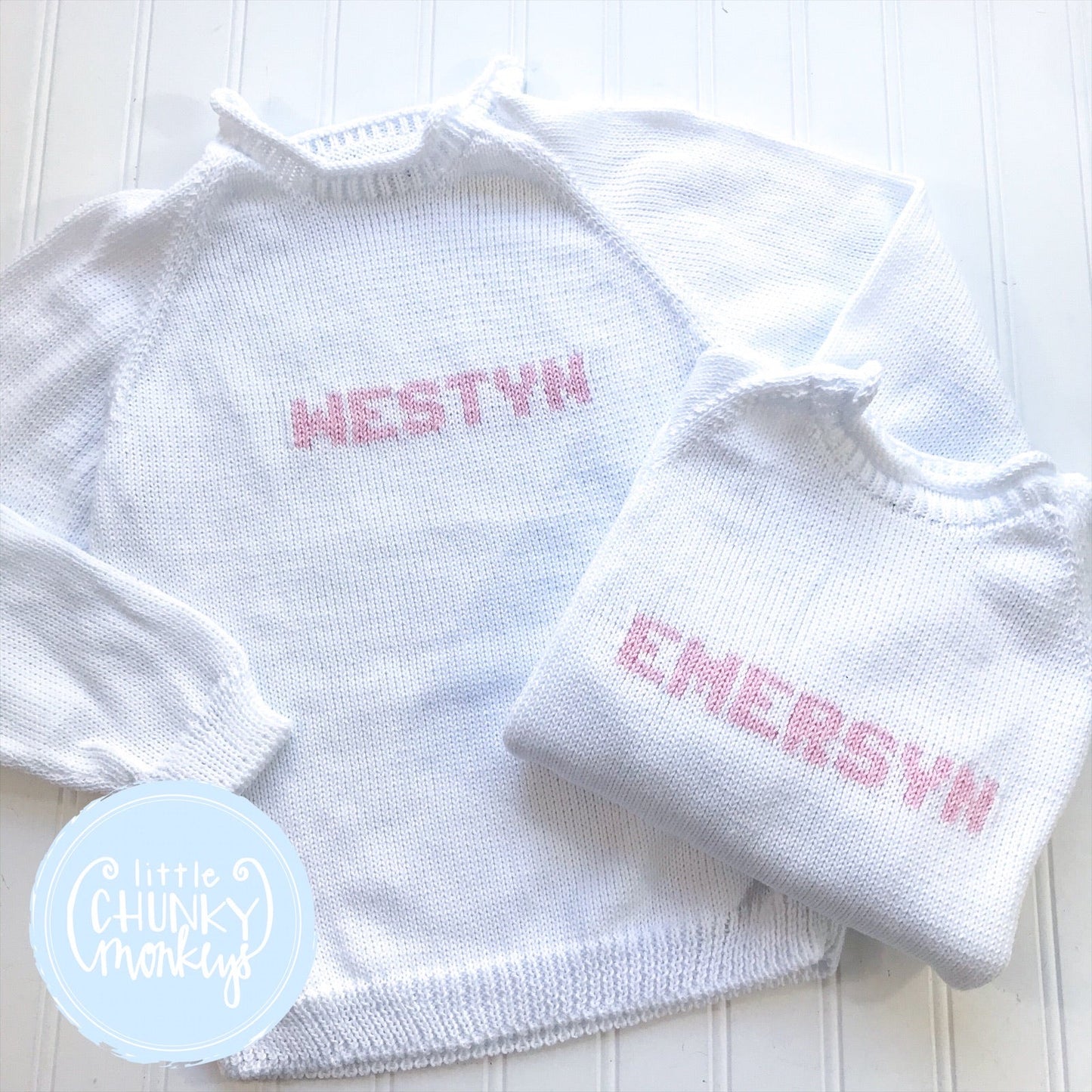 Custom Knit Name Sweater - Navy & White - "TEAM NAME"