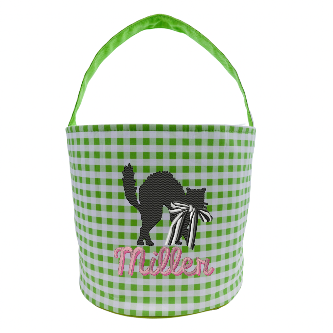 Green Gingham Halloween Bucket Tote