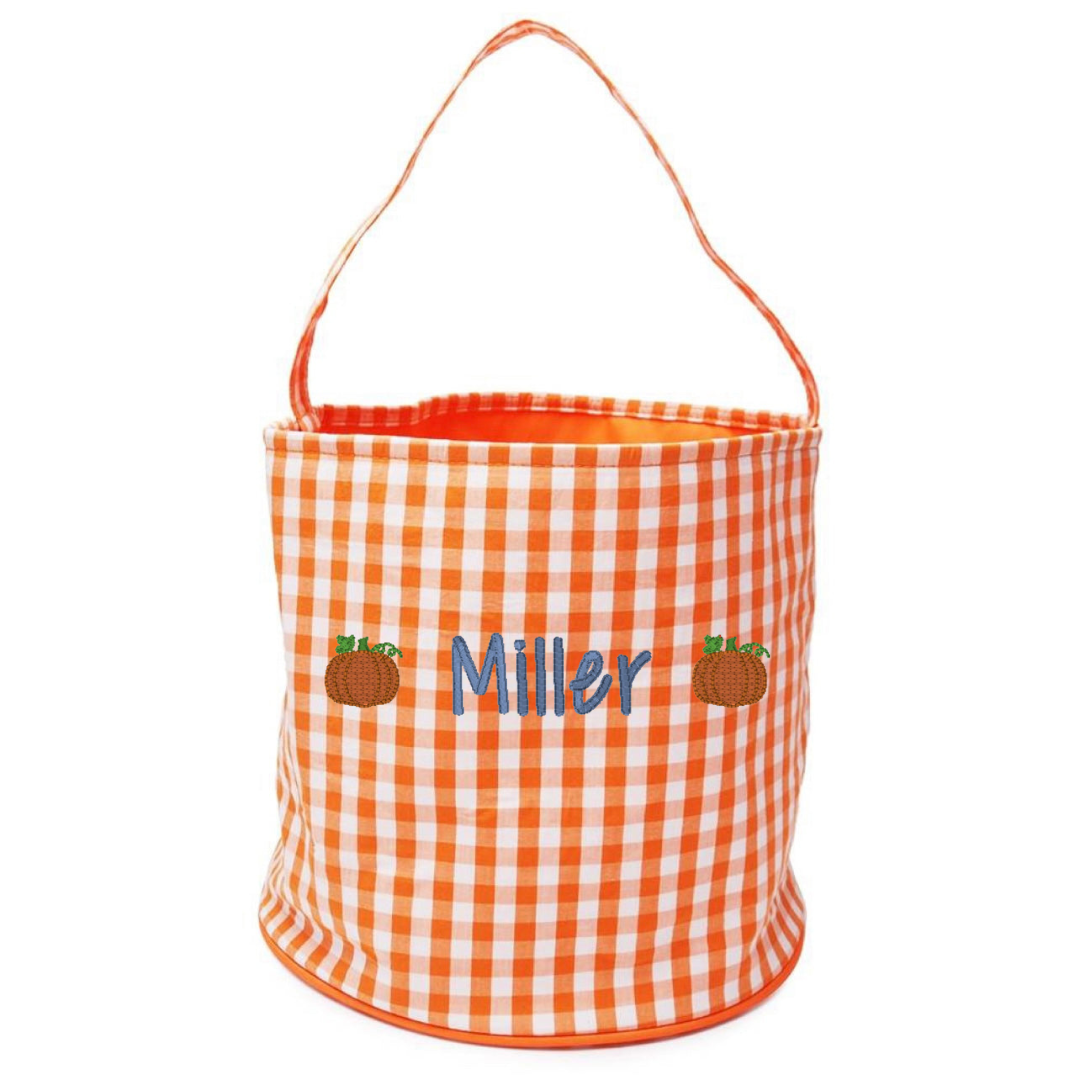 Orange Gingham Halloween Bucket Tote