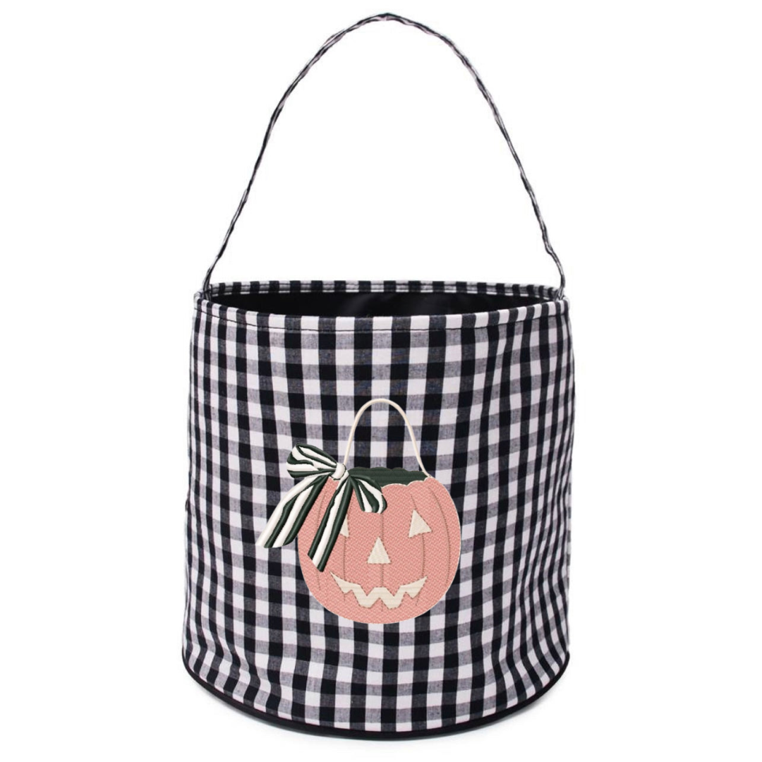 Black Gingham Halloween Bucket Tote