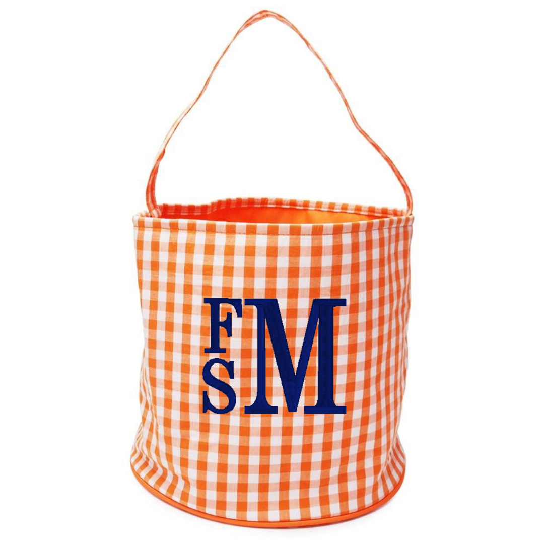 Orange Gingham Halloween Bucket Tote