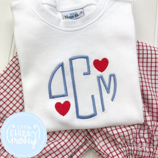 Boy Shirt - Valentine Shirt-Stitched Circle Monogrammed with Mini Hearts