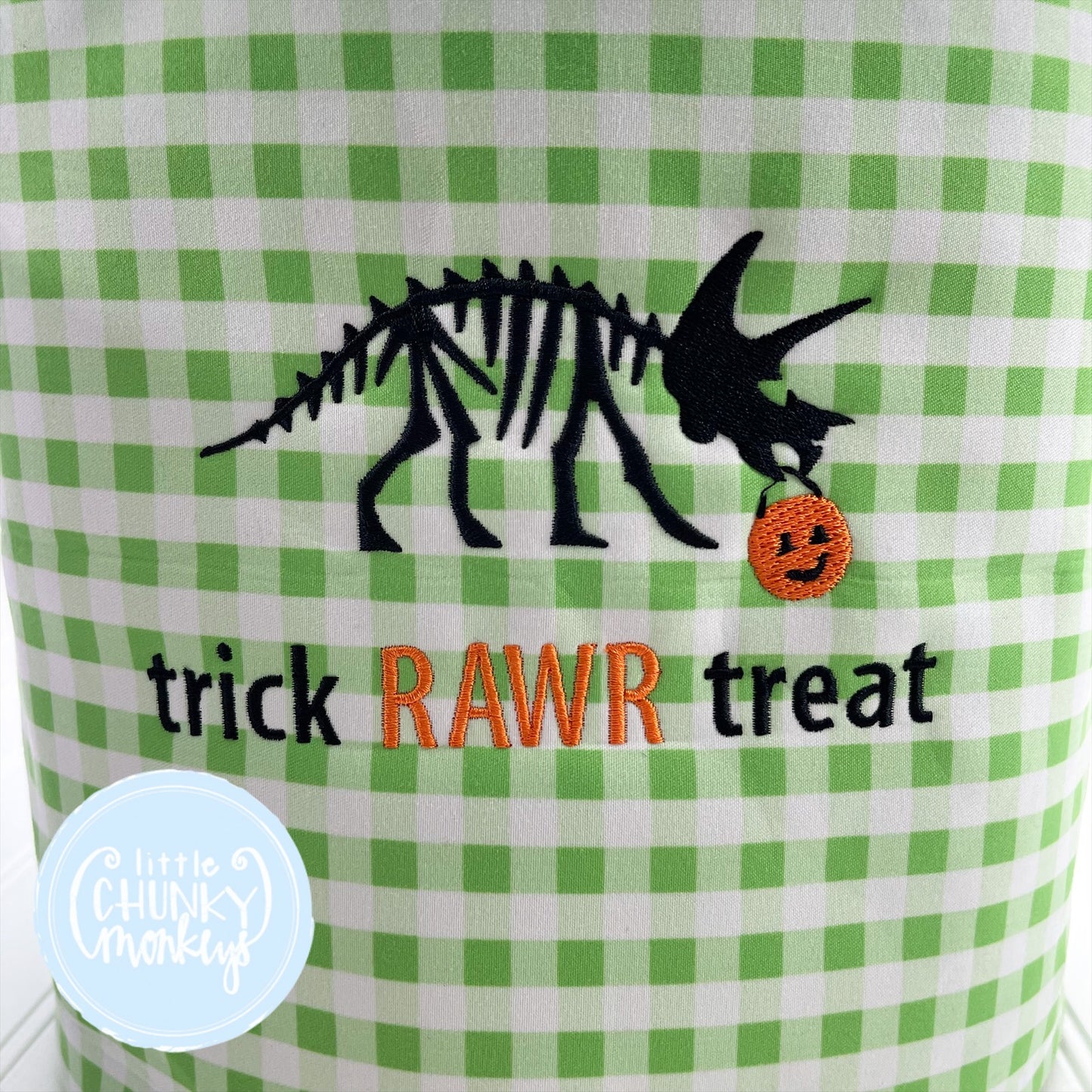 Green Gingham Halloween Bucket Tote