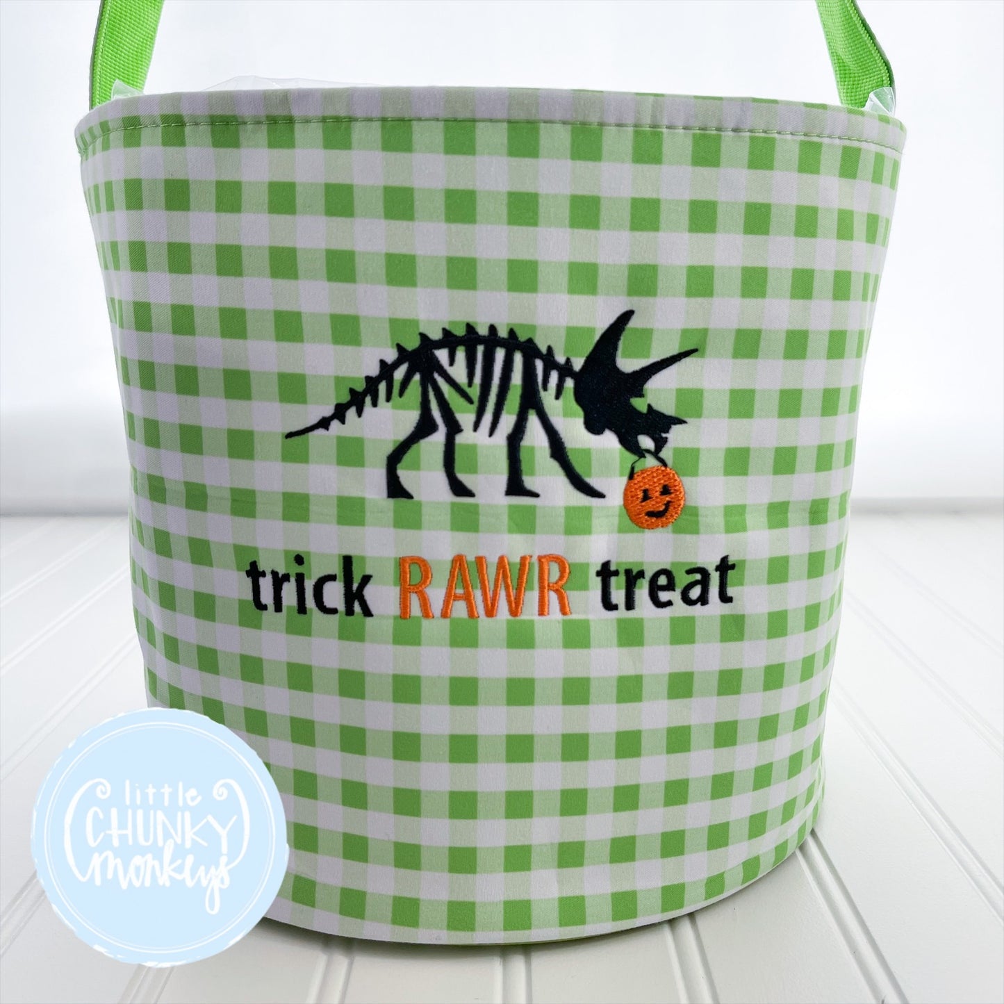 Green Gingham Halloween Bucket Tote