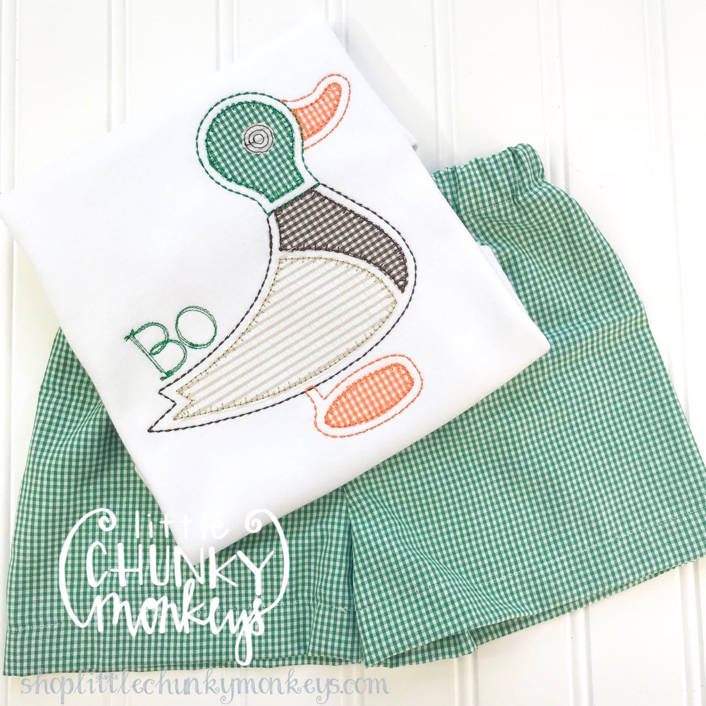 Boy Outfit - Summer Outfit - Fall Outfit - Boy Duck Applique Shirt with Personalization