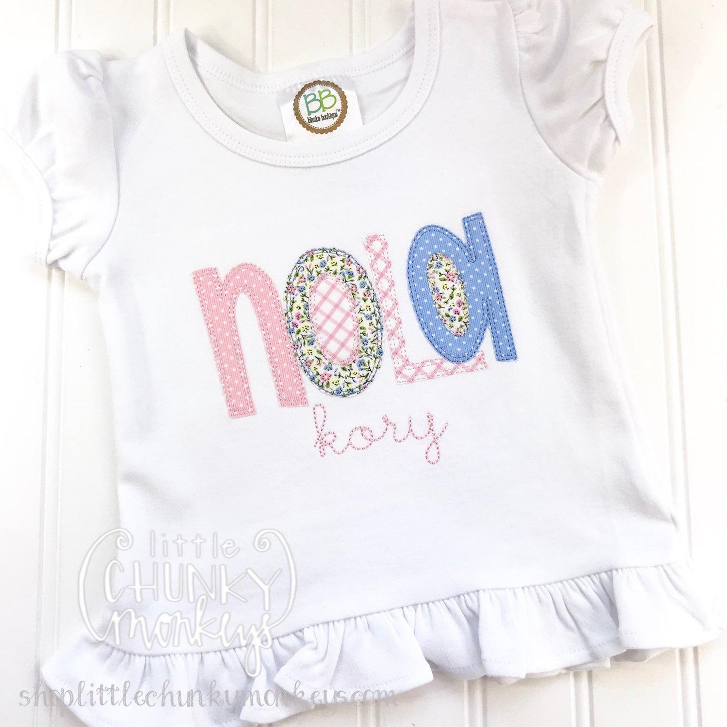 Girl outfit - Girl Shirt - Name Tee with Floral and Lattice