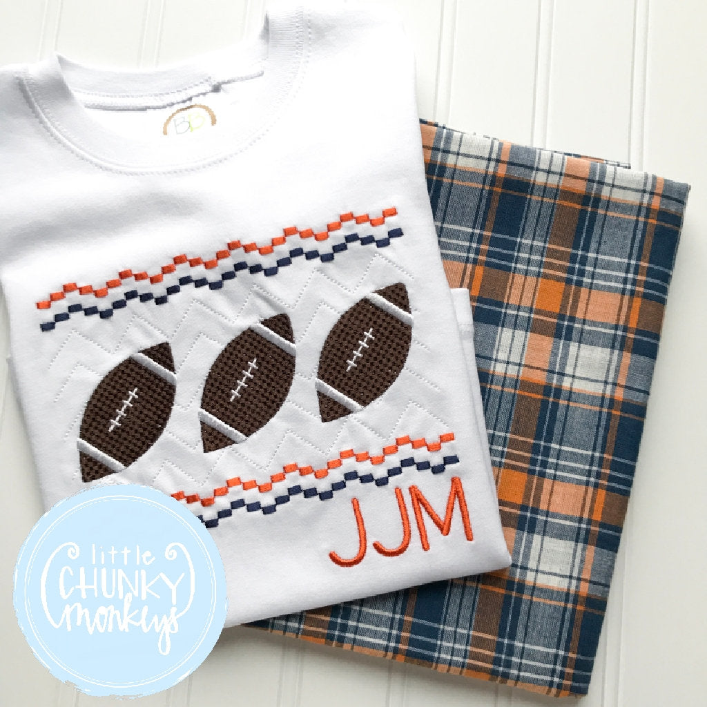 Boy Outfit - Navy and Orange Football Trio Applique Shirt
