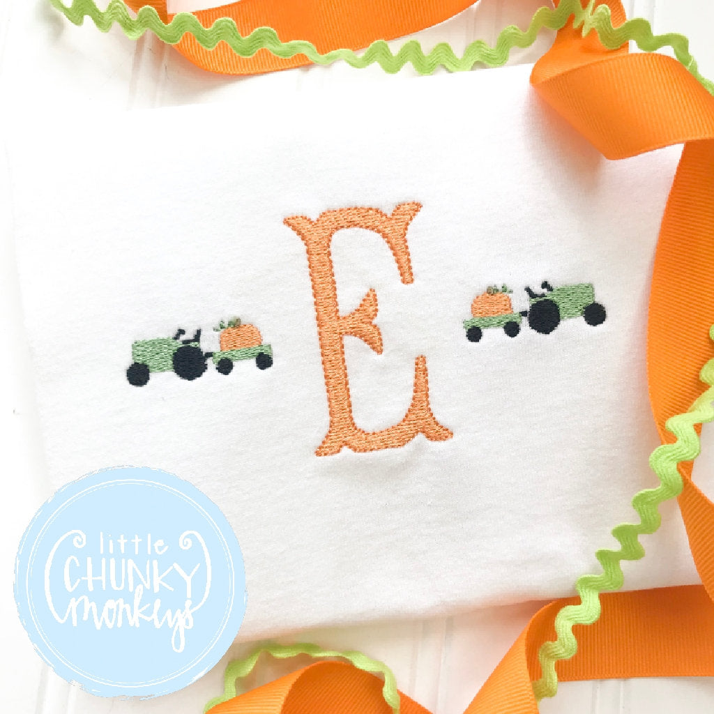 Boy Outfit - Boy Shirt - Fall Pumpkin Tractor Mini's Shirt with Single Initial Monogram