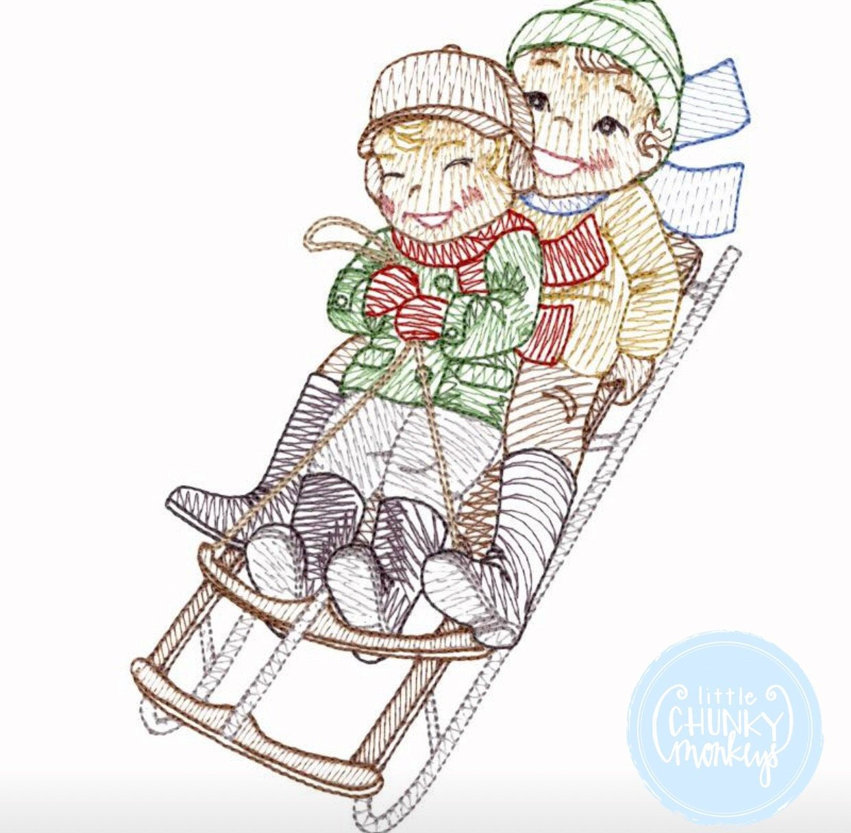 Boy Shirt - Vintage Stitch Boys Riding Sleigh