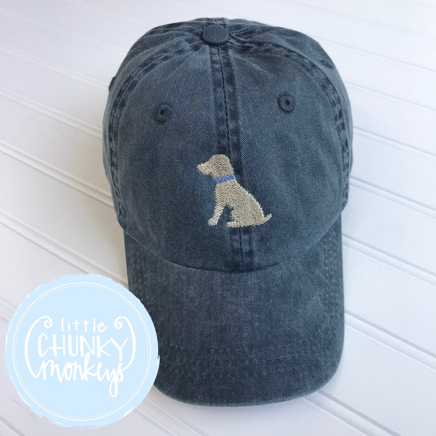 Toddler Kid Hat - Sitting Yellow Lab Puppy on Navy Hat