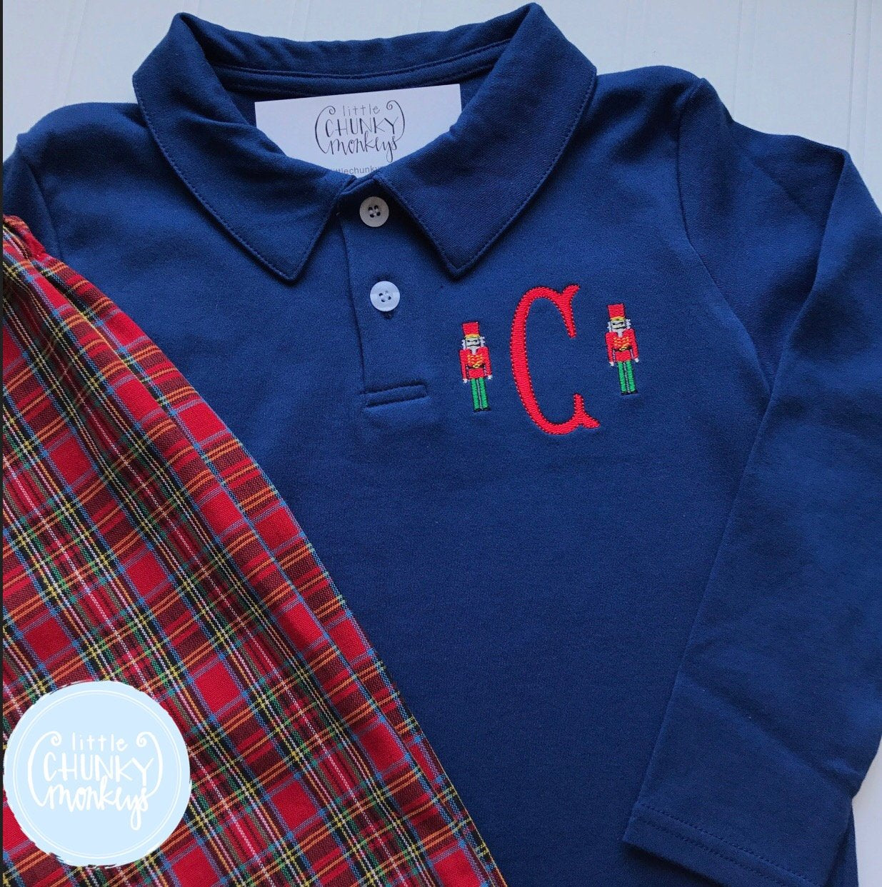 Boy Polo Shirt - Personalized Polo Shirt with Single Initial and Mini Nutcrackers