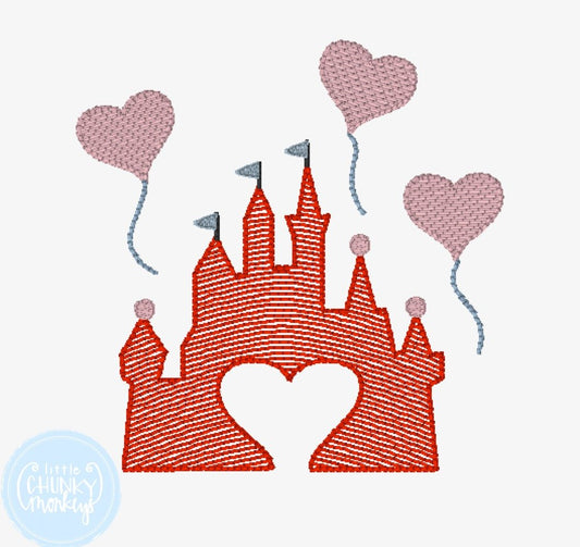 Girl Shirt - Monogrammed Valentine Castle with Heart Balloons