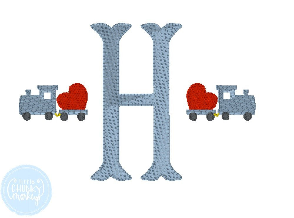 Boy Shirt - Valentine Shirt- Single Initial with Mini Trains carrying Hearts