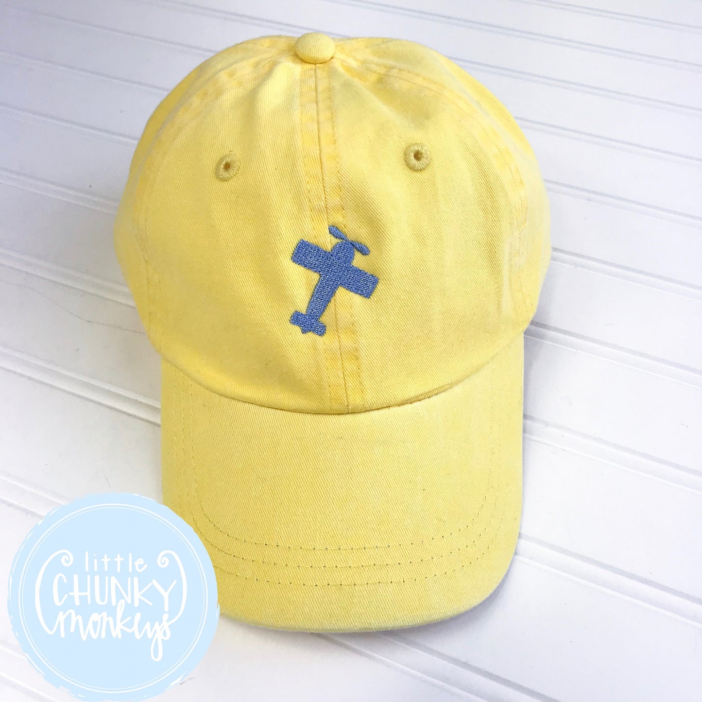 Toddler Kid Hat - Blue Airplane on Yellow Hat