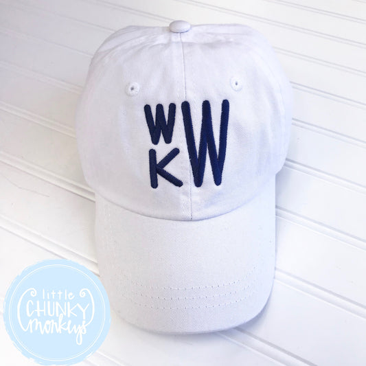 Toddler Kid Hat - White Hat with Stacked Navy Monogram