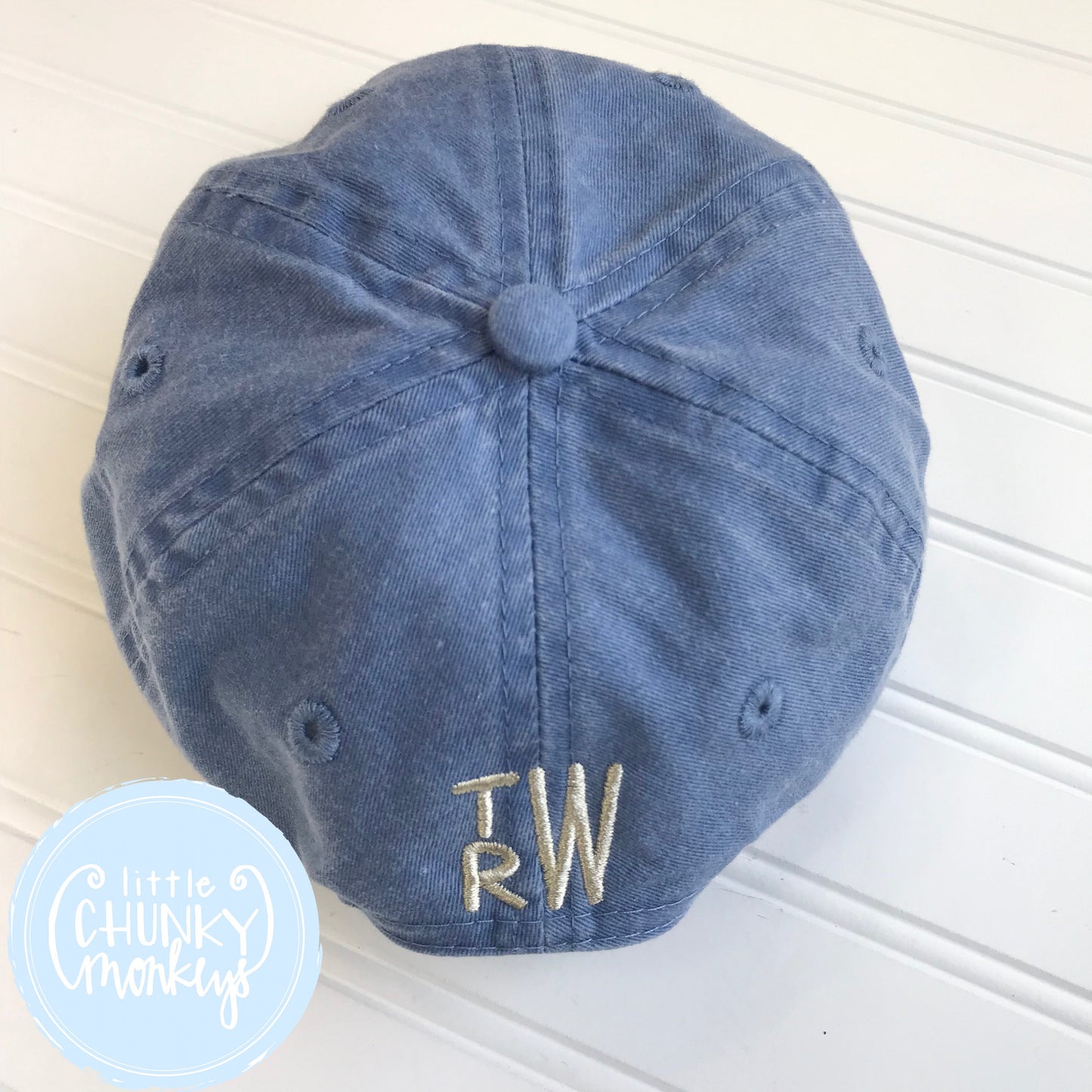 Toddler Kid Hat - Faded Baby Blue Hat with Stitched Dog