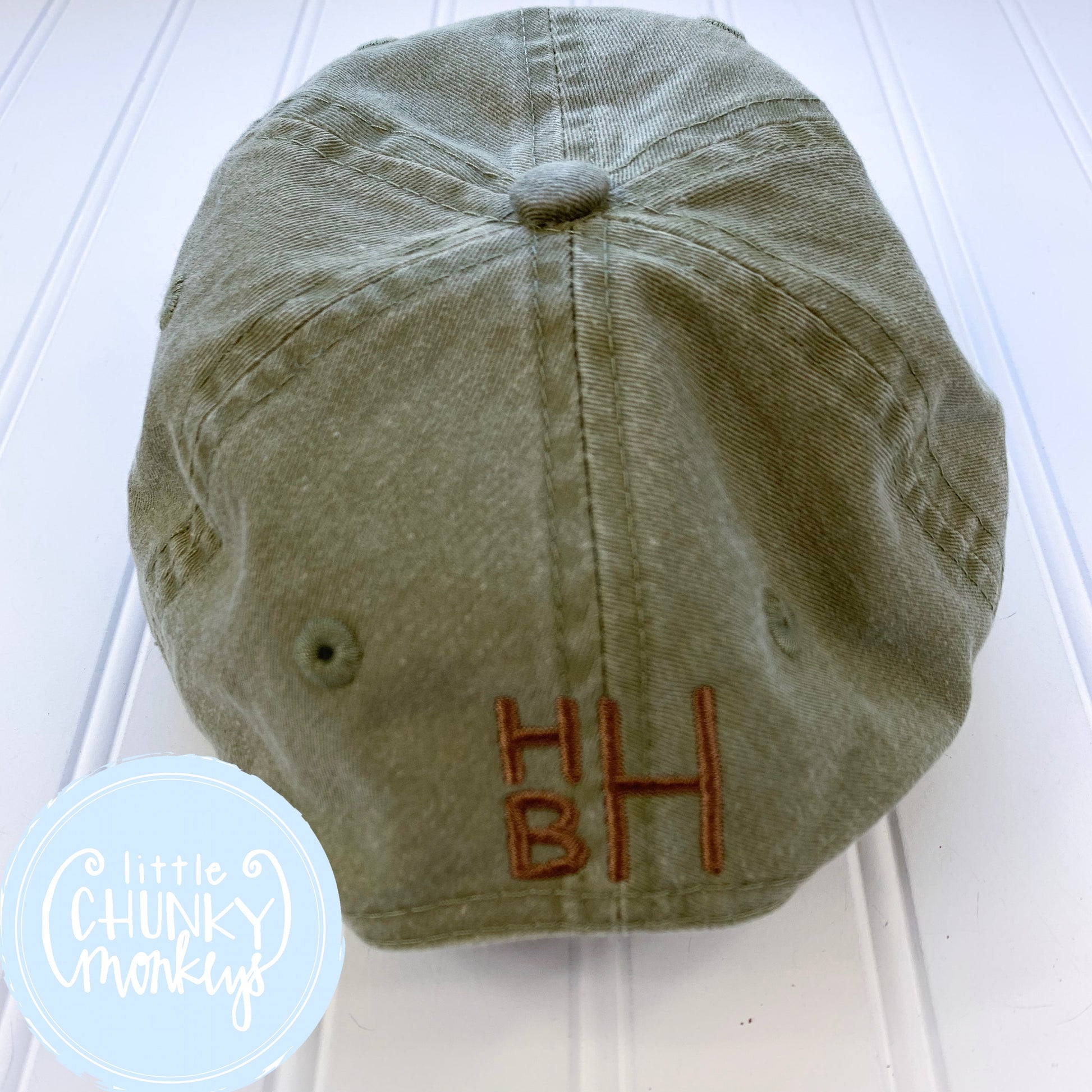 Toddler Kid Hat - Olive Hat with Stitched Dog with Duck in His Mouth