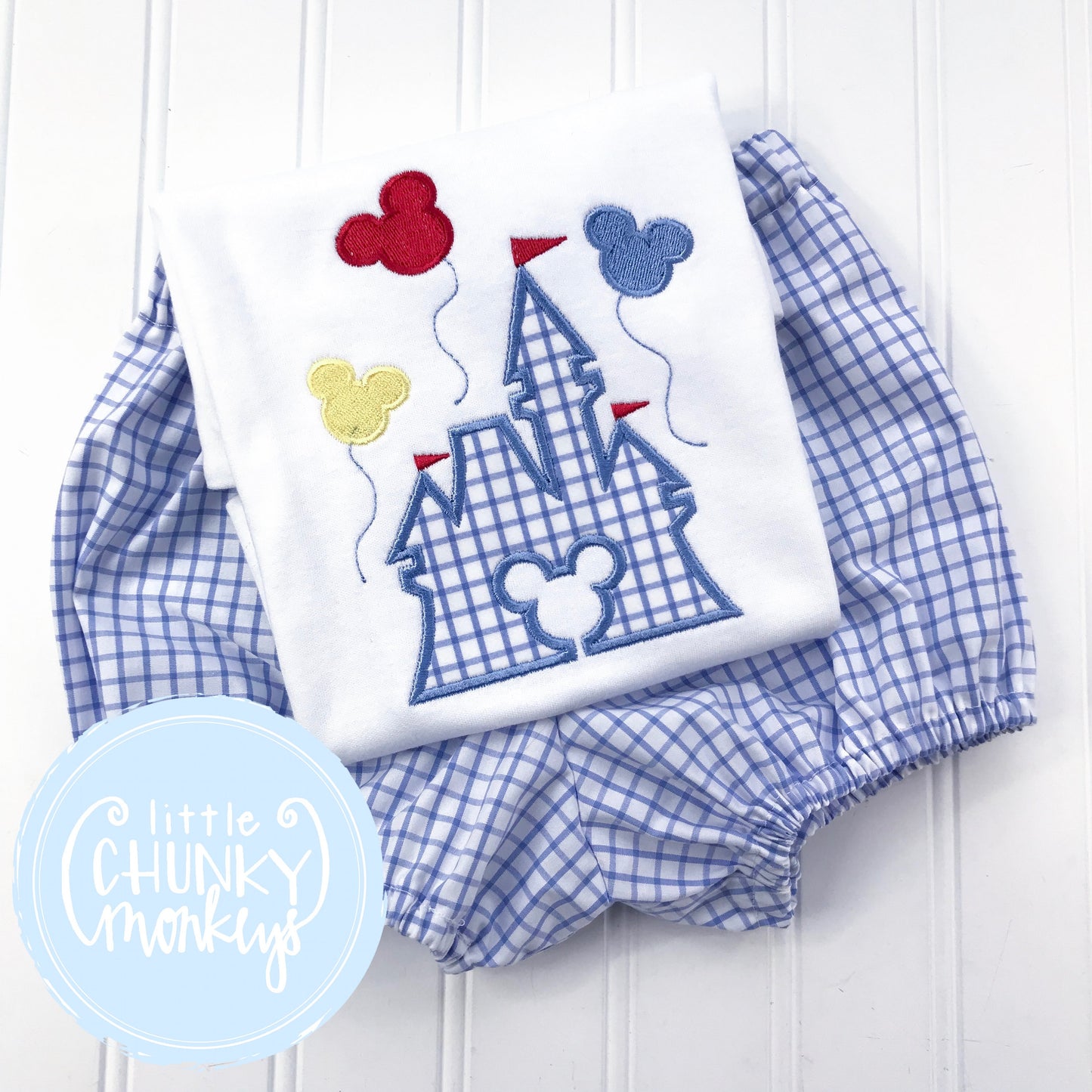 Boy Shirt -Applique Castle with Mouse Balloons