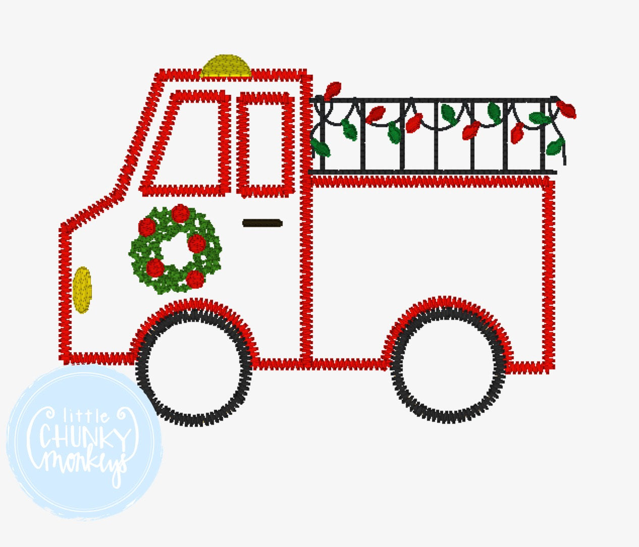 Boy Shirt -Stitched Fire Truck with Christmas Lights